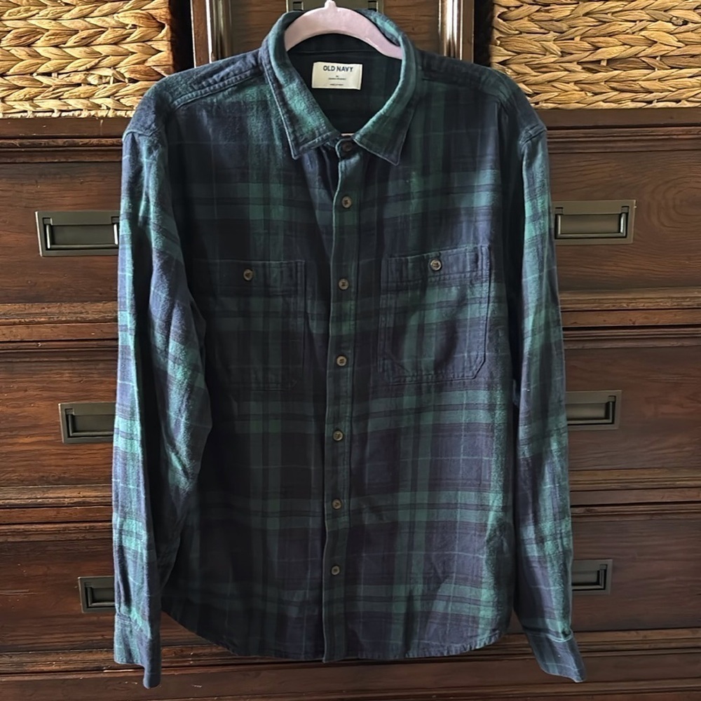 Old Navy Men's Green Plaid Casual Button Down Shirt